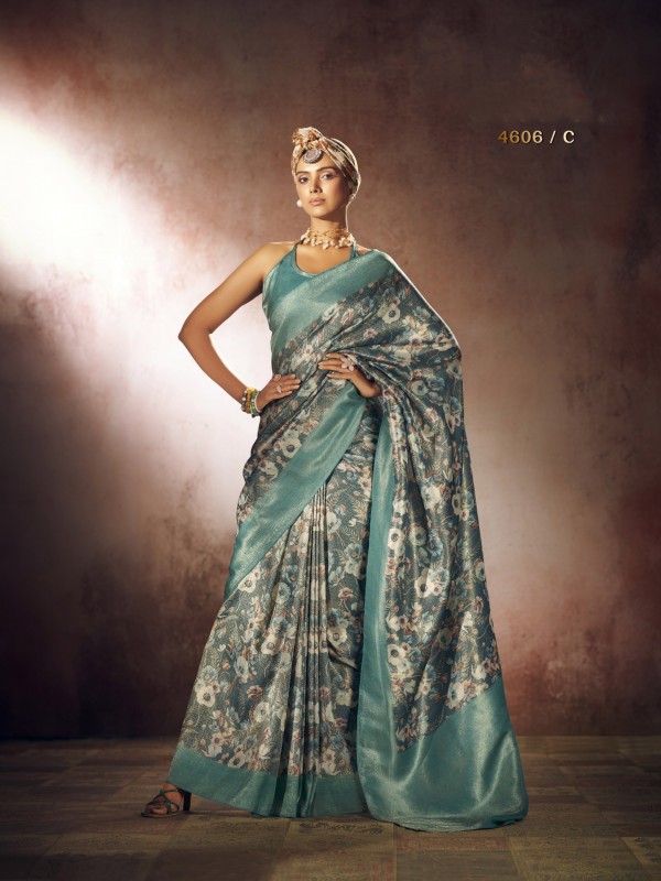 Pure Silk Party wear Saree In Turquoise Color  