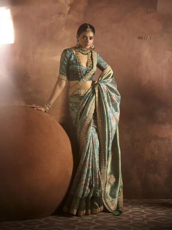 Pure Silk Party wear Saree In Lime Green Color with Embroidery Work 