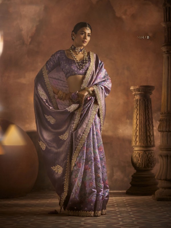 Pure Silk Party wear Saree In Purple Color with Embroidery Work 