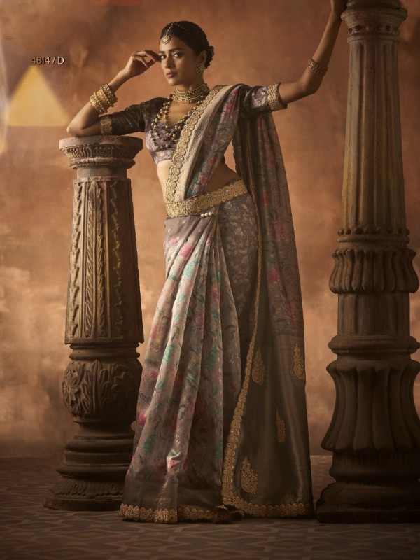 Pure Silk Party wear Saree In Beige Color with Embroidery Work 