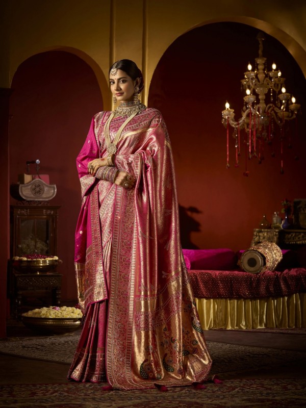 Kadwa Kasab Silk Party wear Saree In Pink Color with Swaroskvi Work 
