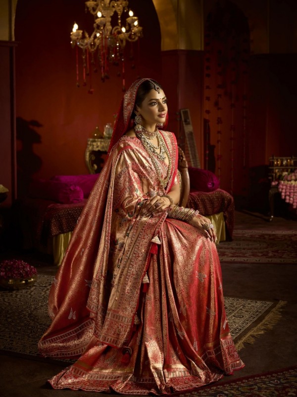 Kadwa Kasab Silk Party wear Saree In Red Color with Swaroskvi Work 