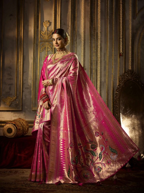 Kadwa Kasab Silk Party wear Saree In Pink Color with Swaroskvi Work 