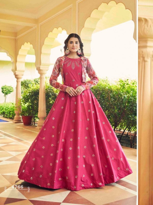 Cotton Fabrics Party Wear  Gown In Pink Color With Embroidery Work