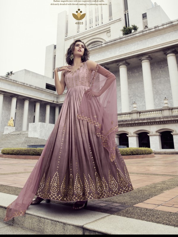 Silk Party Wear Gown  Pink Color with  Embroidery Work