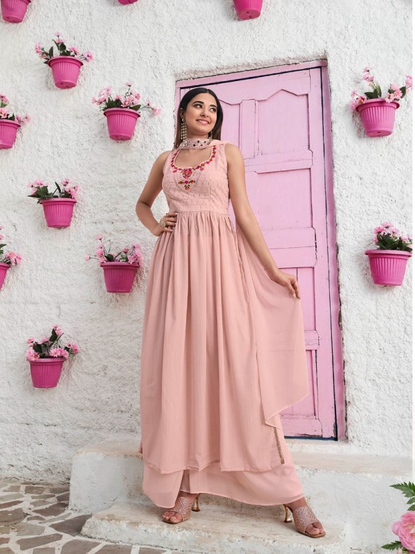 Georgette Party  Wear Suit in  Pink Color with Embroidery Work