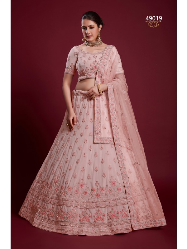 Geogratte Fabrics Party Wear Lehenga in Pink Color With Embroidery Work