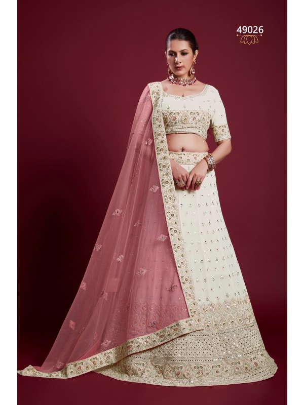 Geogratte Fabrics Party Wear Lehenga in Off White Color With Embroidery Work