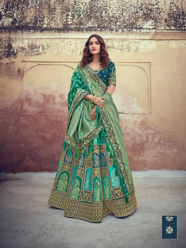Pure Banarasi Silk Wedding Lehenga in Turquoise Color With Embroidery  work