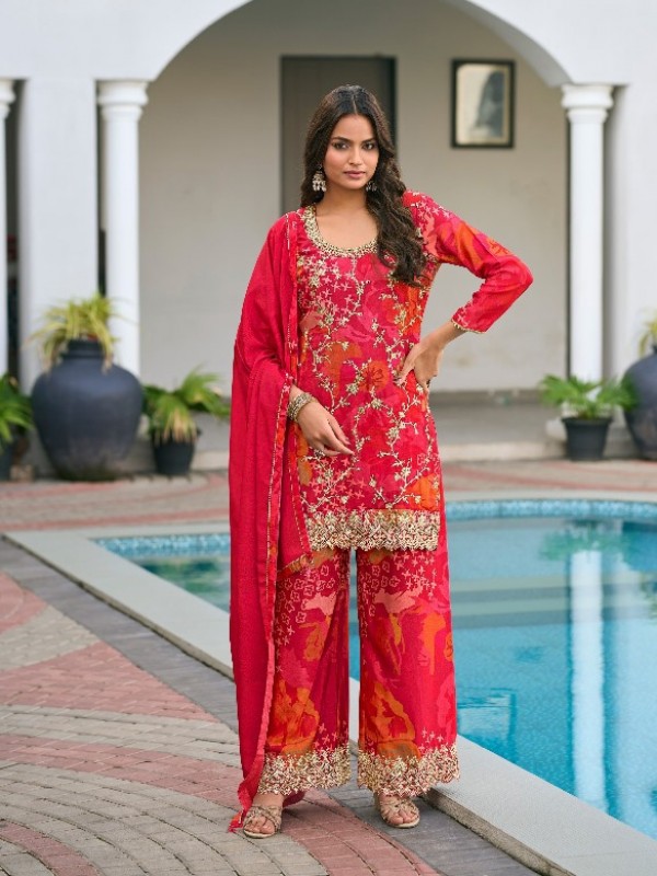 Pure Chinon Silk Party Wear Sharara In Grey Color with Embroidery Work