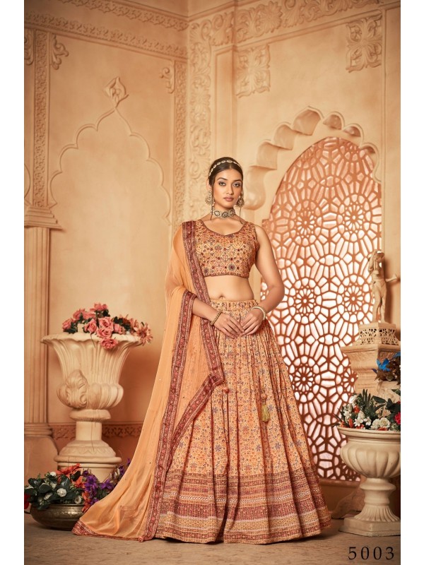 Heavy Chinon  Silk Fabrics Party Wear Lehenga in Beige Color With Embroidery  
