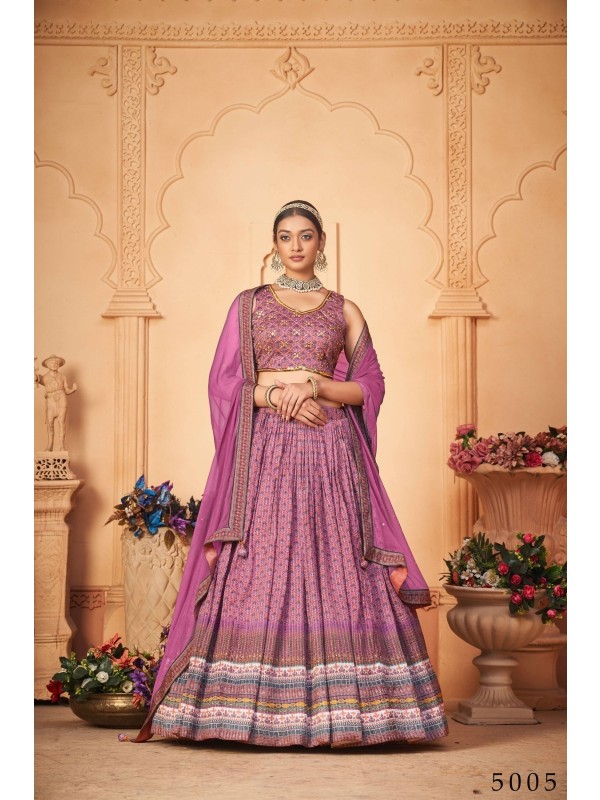 Heavy Chinon  Silk Fabrics Party Wear Lehenga in Purple Color With Embroidery  