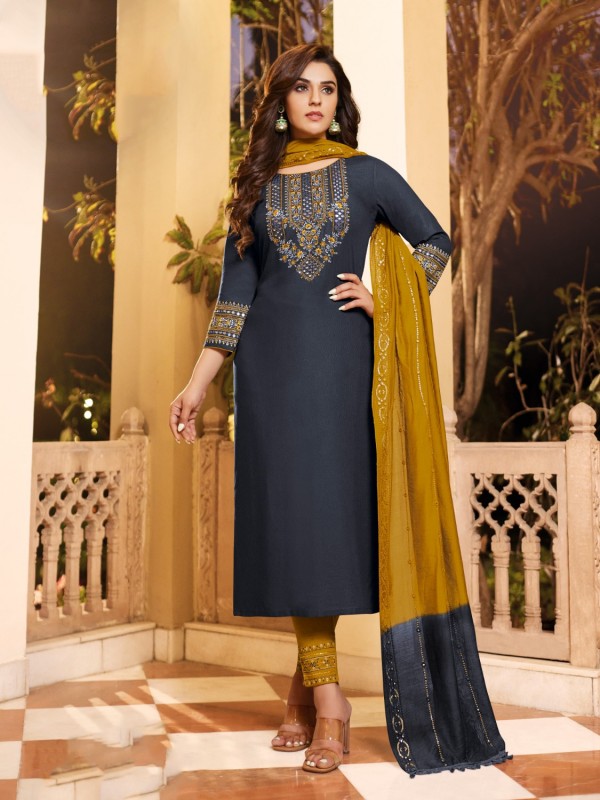 Pure Rayon Viscose Casual Wear Grey Color With Embroidery Work