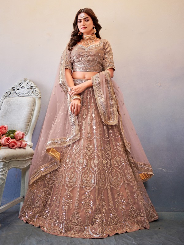  Soft Premium Net  Party Wear Lehenga In Mauve With Embroidery Work
