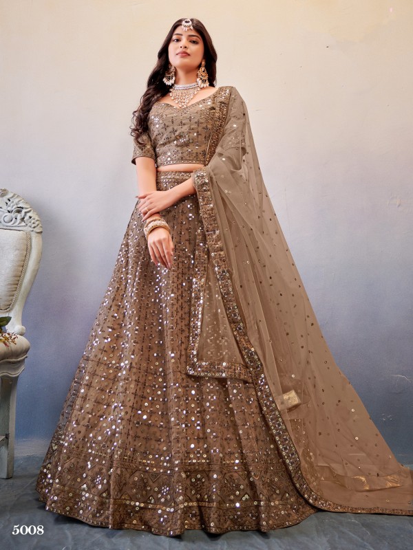  Soft Premium Net  Party Wear Lehenga In Brown With Embroidery Work