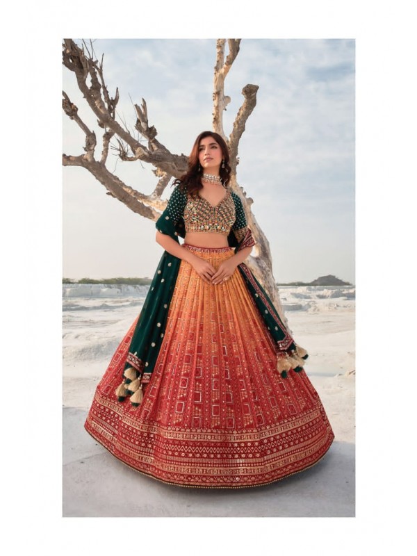 Georgette  Wedding Wear Lehenga In Multi Color  With Embroidery Work