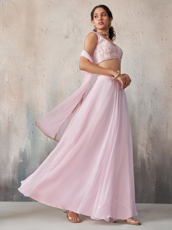 Pure Georgette Silk Party Wear 3 Pcs Suit Light Pink Color with HandWork