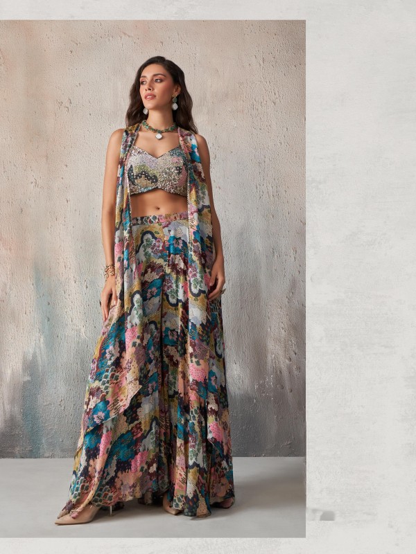 Pure Georgette Silk Party Wear 3 Pcs Multi Color with HandWork