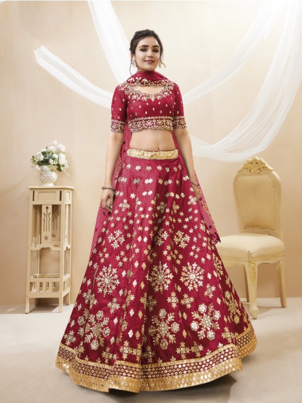 Art Silk  Party  Wear Lehenga In Pink Color  With Embroidery Work
