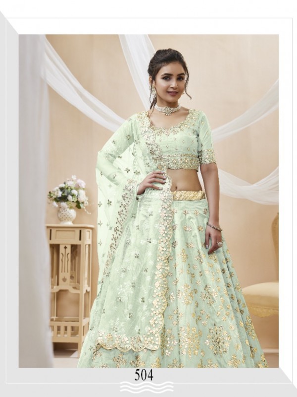 Art Silk  Party  Wear Lehenga In Green Color  With Embroidery Work