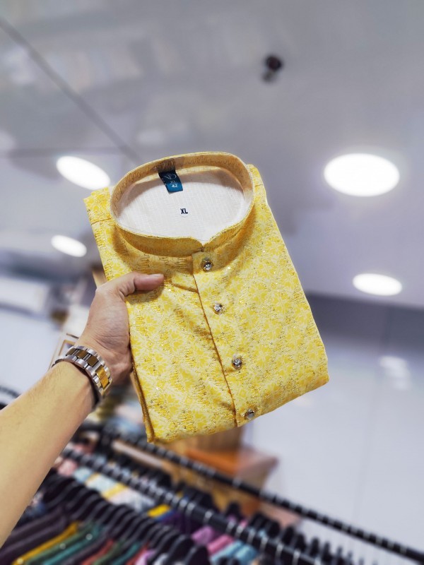 Soft Cotton Kurta set in Yellow Color with Digital Print & Embroidery Work