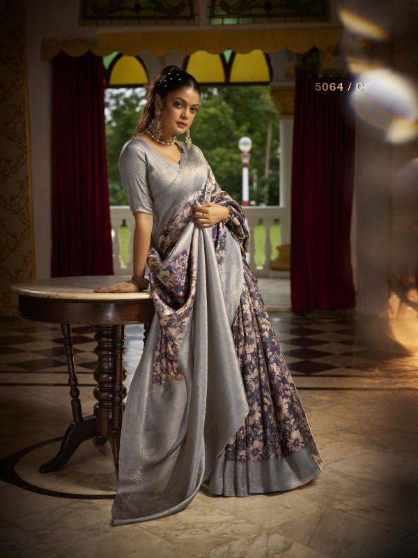 Pure Silk Party wear Saree In Blue Grey Color  