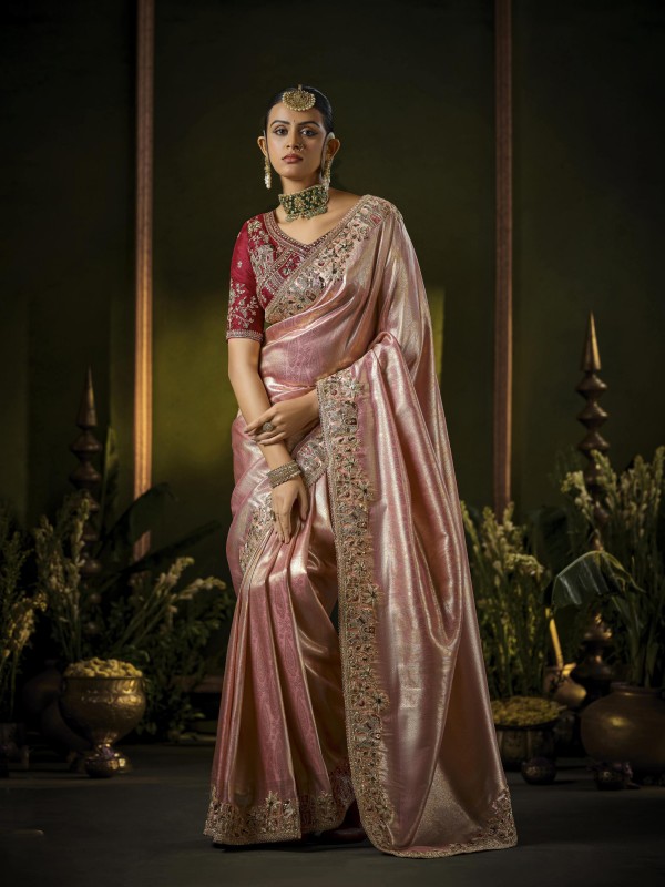 Pure Silk Wedding wear Saree In Pink Color with Embroidery Work 