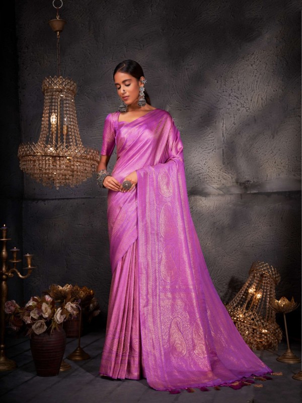 Kanjivaram Silk  Saree Purple Color With Weaving Work