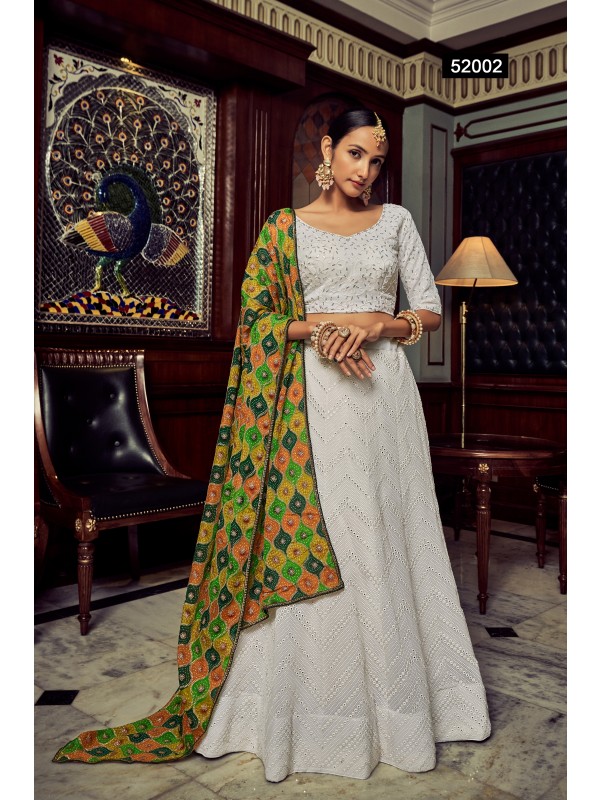 Georgette  Party Wear Lehenga In White With Embroidery Work