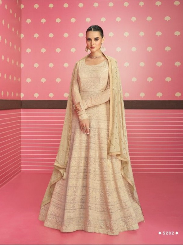 Real Georgette Party Wear Gown Beige Color with  Embroidery Work