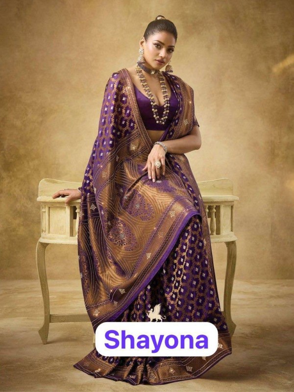 Fancy Silk Fabric Party wear Saree In Purple Color with Swaroskvi Work 