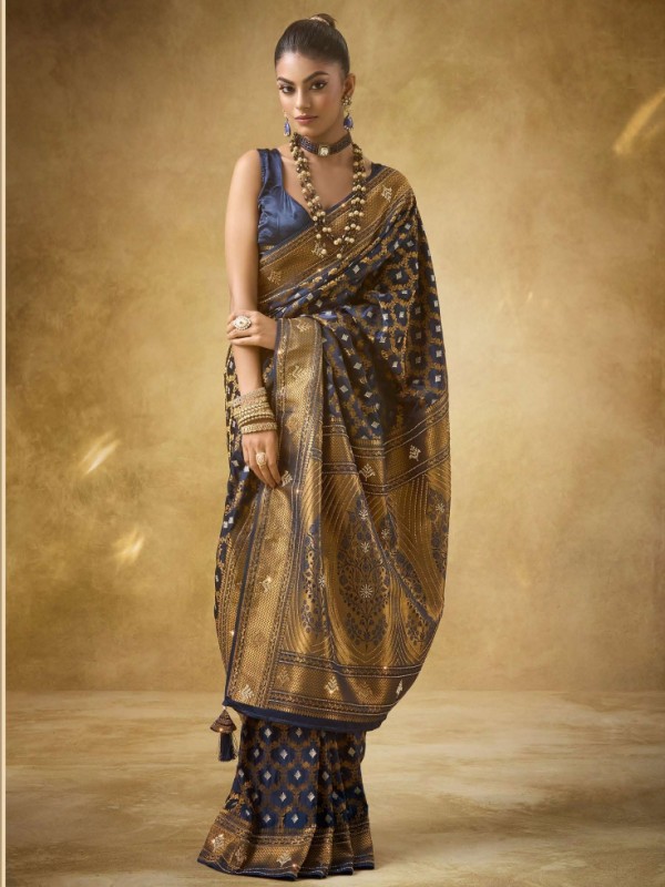Fancy Silk Fabric Party wear Saree In Grey Color with Swaroskvi Work 