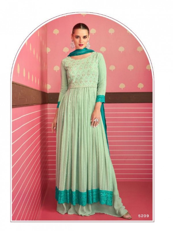 Real Georgette Party Wear Gown Sea Green Color with  Embroidery Work