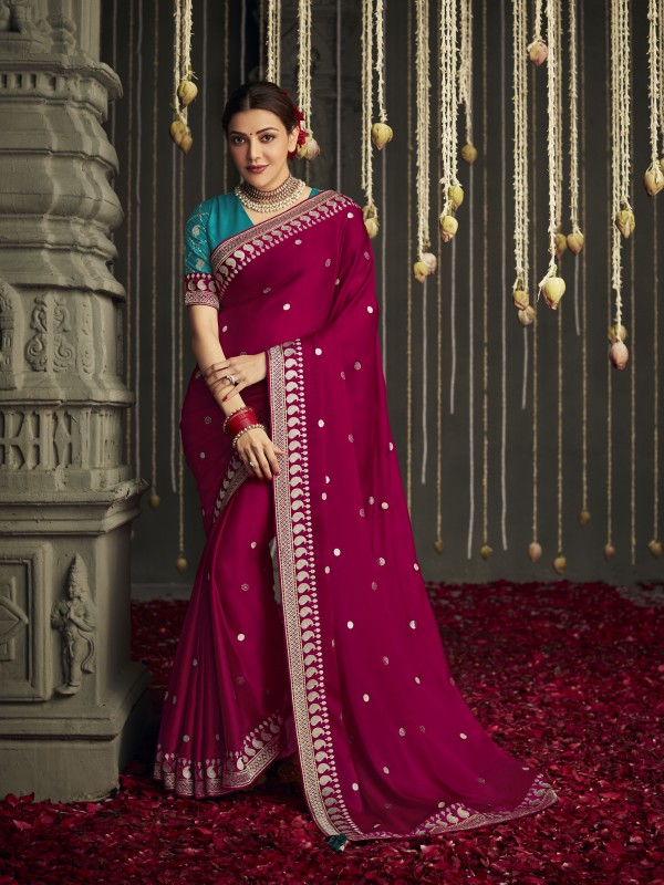 Fansy Silk Saree In Magenta Color With Embroidery Work