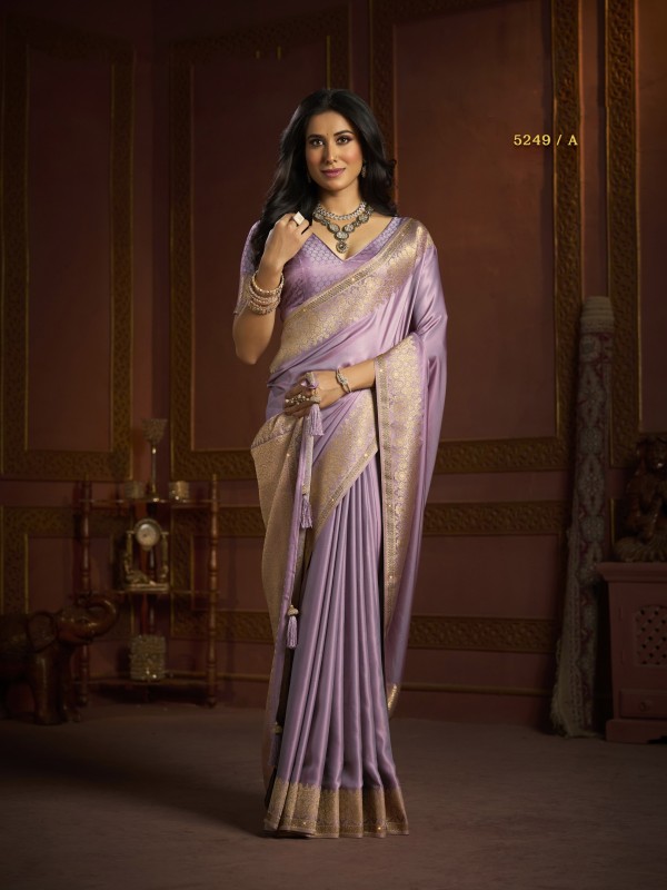 Pure Silk Party wear Saree In Purple Color with Swaroskvi Work 