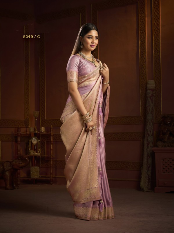 Pure Silk Party wear Saree In Pink Color with Swaroskvi Work 