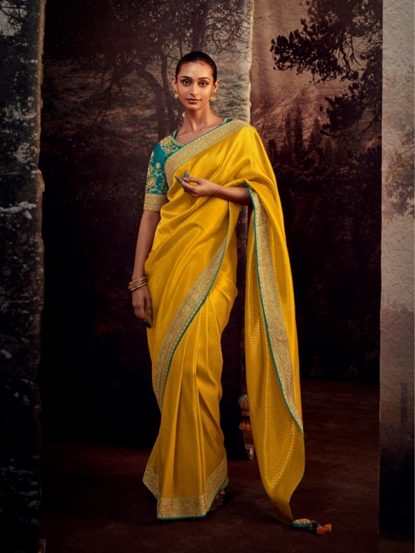  Silk Saree In Yellow Color With Embroidery  Work