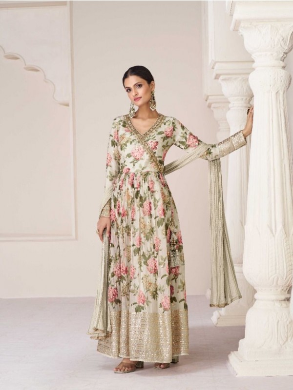 Premium Organza Silk  Party Wear Sharara In Off White With Embroidery Work 