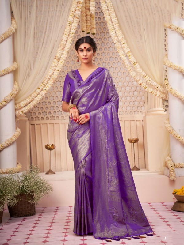 Purple Banarasi Silk Embroidered Saree Set Design by Anushree Reddy at  Pernia's Pop Up Shop 2024