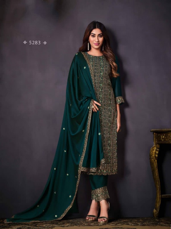 Georgette Silk Party Wear  Suit  in Teal Green  Color with  Embroidery Work