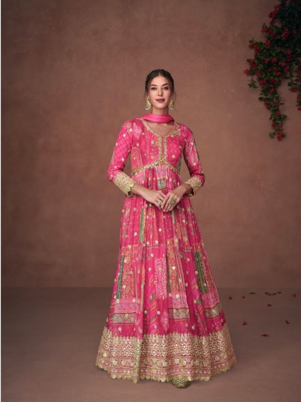 Organza Silk Party Wear Gown In Pink Color With Embroidery Work 