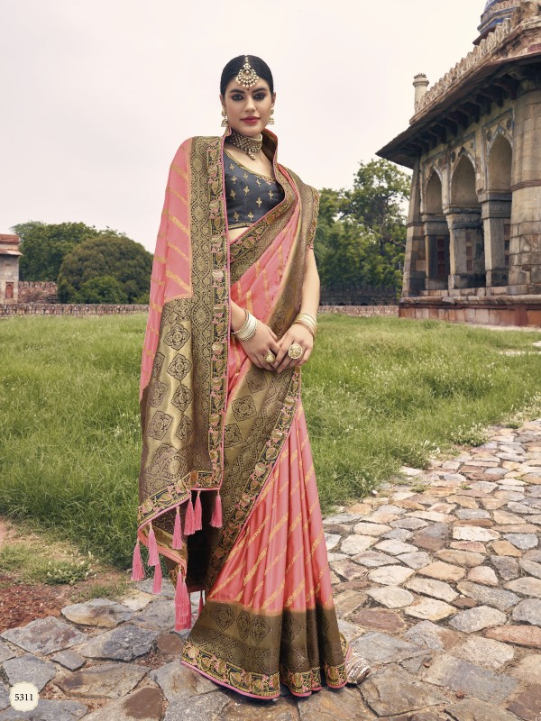 Pure Dola silk  Saree Pink Color With Embroidery Work