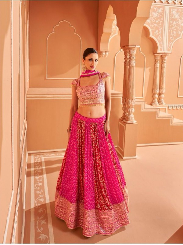 Pure Geogratte Party Wear Wear Lehenga In Pink color With Embroidery Work 