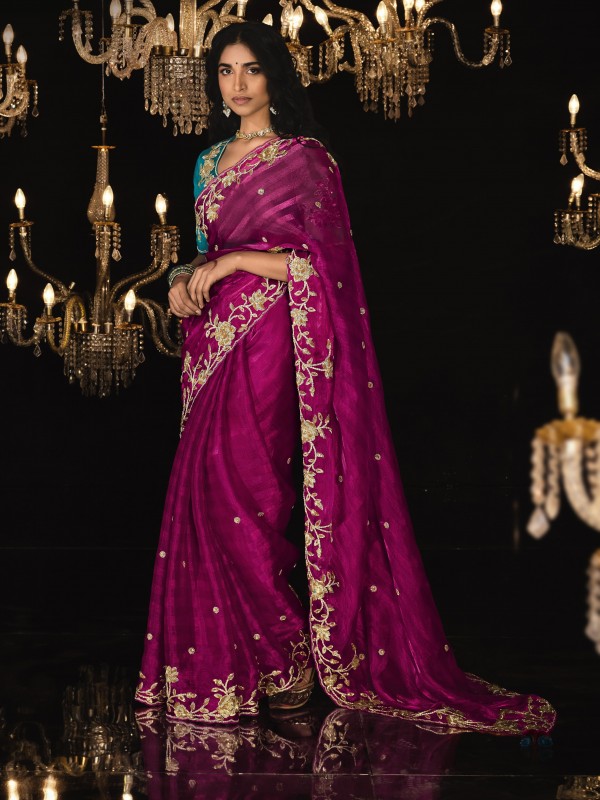 Fancy Silk  Party wear Saree Pink Color With Embroidery Work