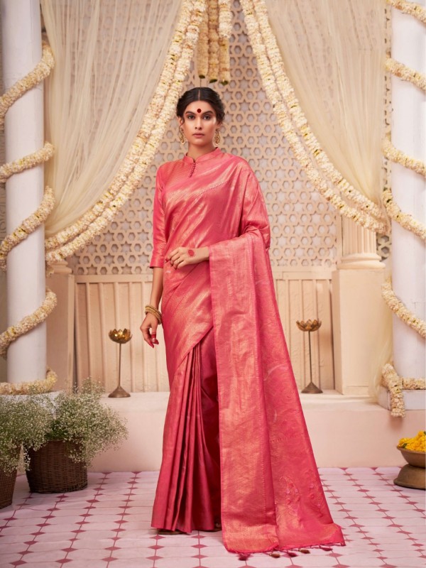 Kanjivaram Silk  Saree Pink Color With Weaving Work