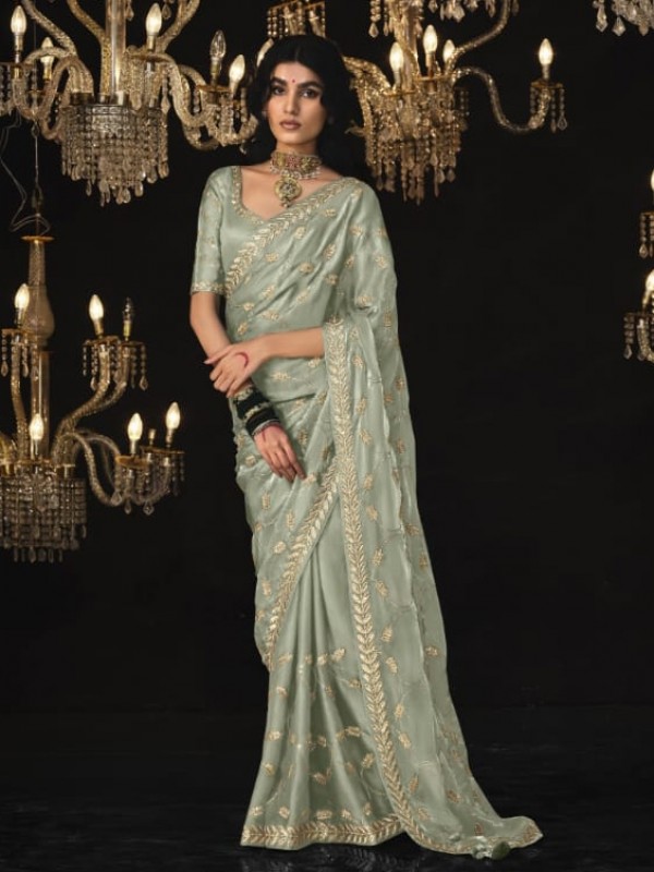 Tissue Silk  Party wear Saree Light Green  Color With Embroidery Work