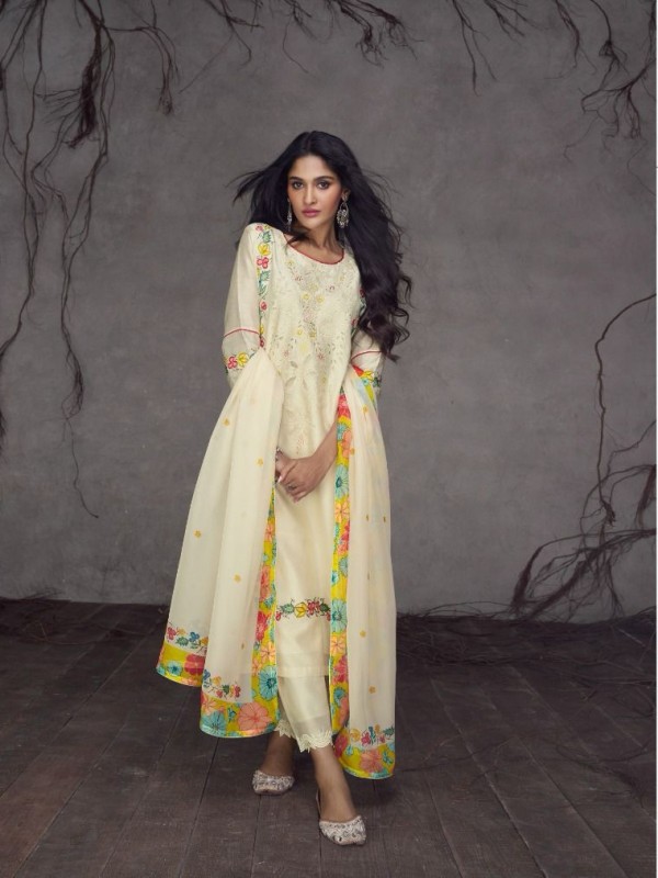 Pure Silk Party Wear Suit Off White Color with  Embroidery Work