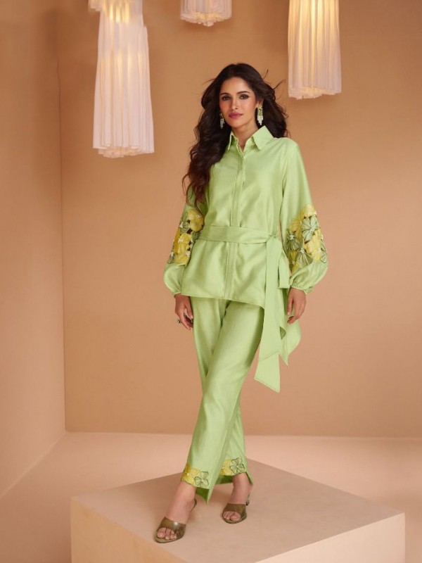 Pure Silk  Fabric Western Wear  In Green Color With Embroidery Work 