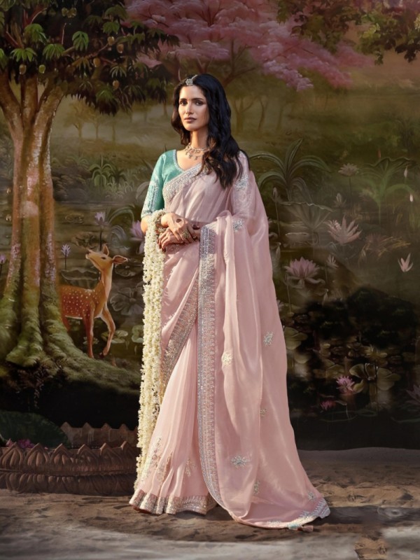 Fancy Silk  Party wear Saree Pink Color With Embroidery Work
