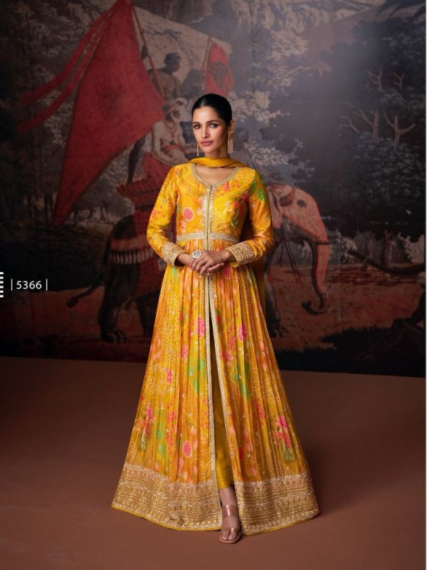 Real Georgette Party Wear Gown In Yellow Color With Embroidery Work 